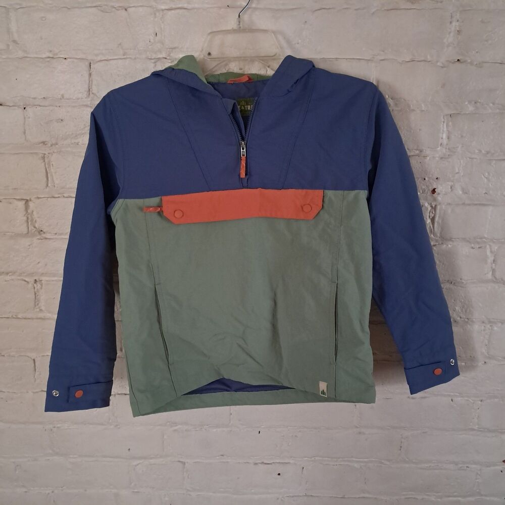 Lake & Trail Youth M(8) pullover anorak front pocket blue green Orange Gorp
